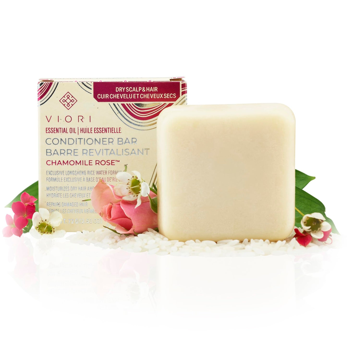 Viori Chamomile Rose Essential Oil Conditioner Bar Made with Rice Water - Handcrafted All Natural Organic Conditioner
