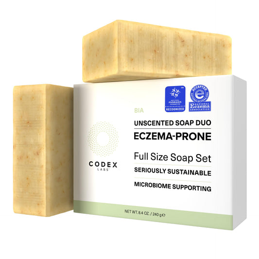 Codex Labs Eczema Soap for Kids & Adults – 2-Pack Unscented Eczema Hand Soap Bars with Shea Butter, Olive Oil & Calendula – Microbiome-Supporting, pH-Balanced, Clinically Tested – 8.4 oz Total