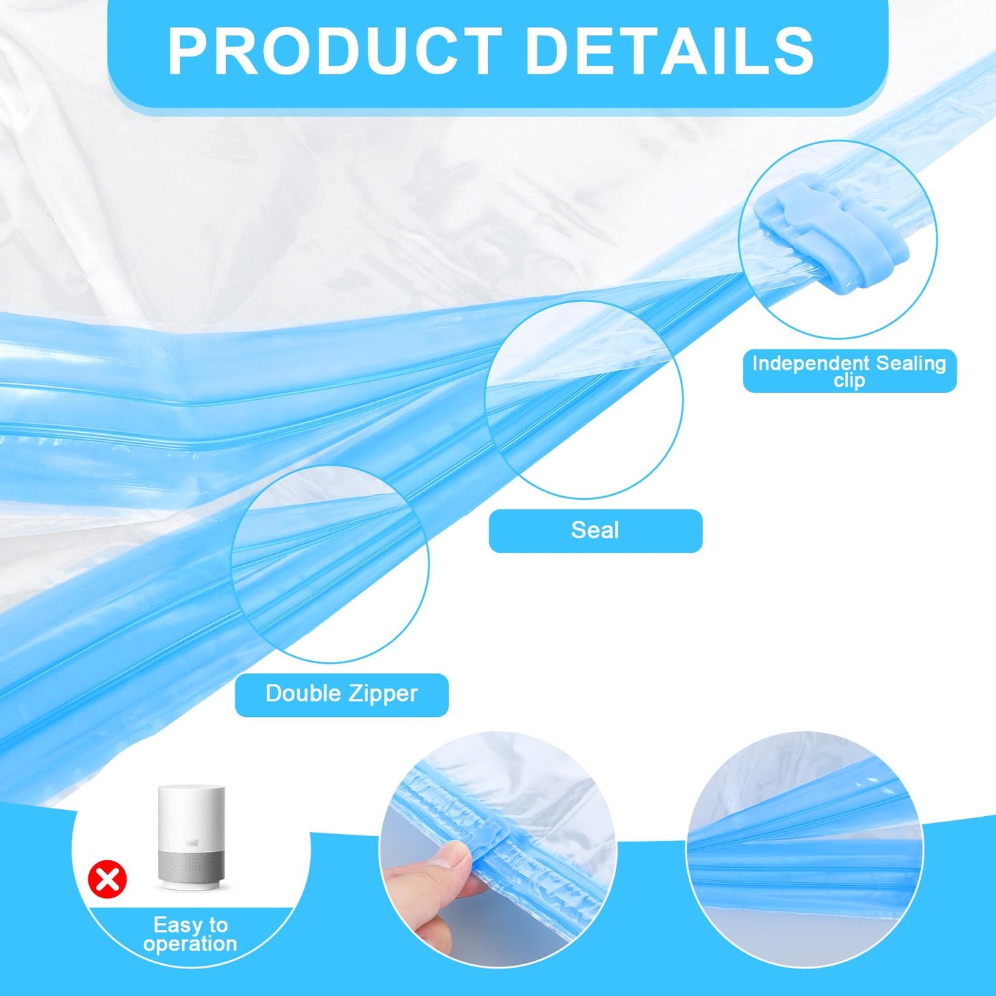 AOZUO Travel Compression Bags, Roll-Up Space Saver Bags Vacuum Storage Bags 47x35cm/18.5x13.7in for Luggage Backpack Suitcase Packing Organizers(3PCS)