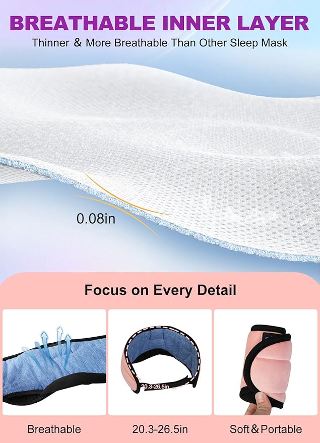 TOPOINT Sleep Mask Headphones Bluetooth 5.2 Wireless, Blackout Eye Mask for Women Men Sleeping Travel Meditation Gifts Cool Gadgets with Speakers Music,Microphone, Noise Canceling Ear Plugs, USB C