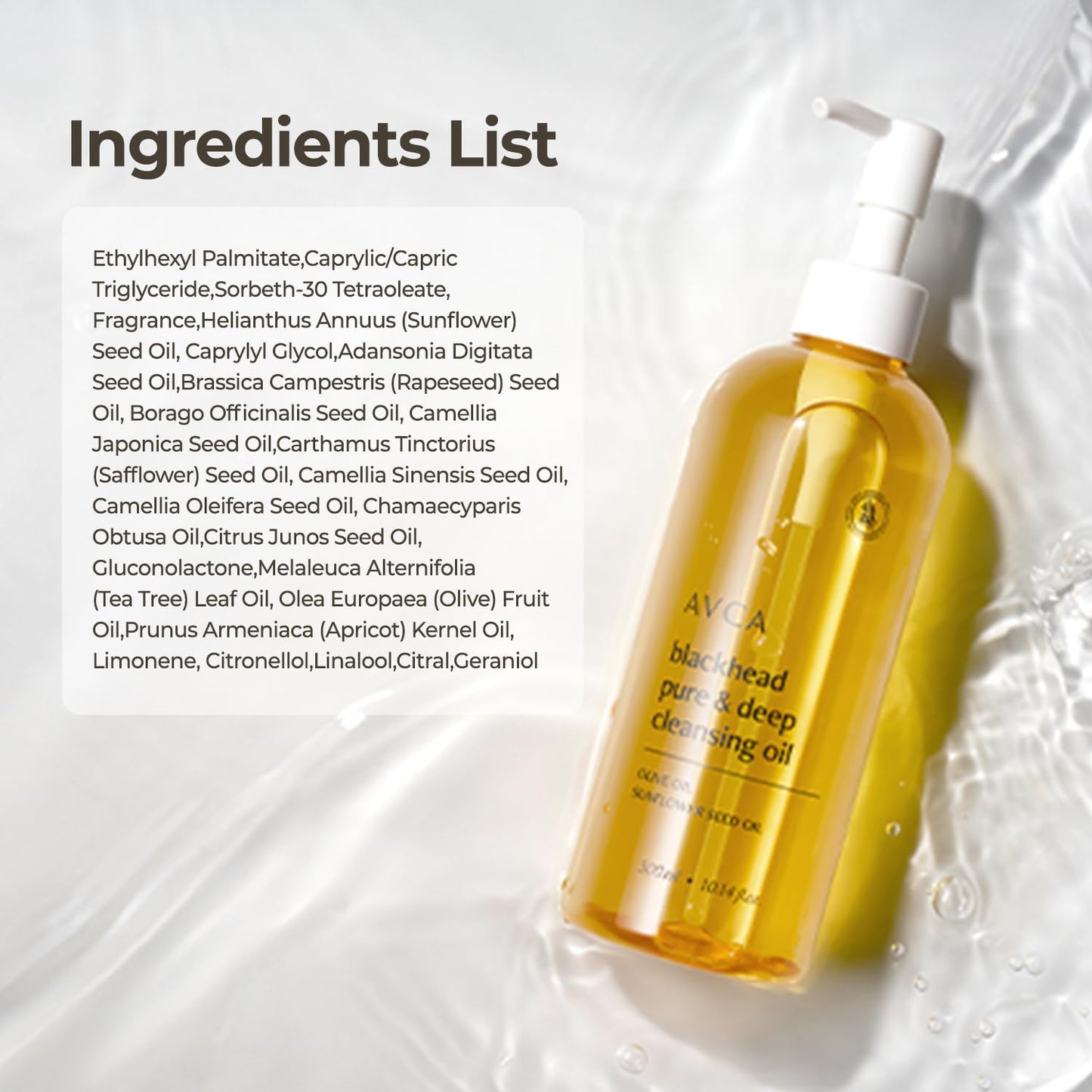 AVCA Blackhead Remover Cleansing Oil 10.14 fl.oz.(300ml) - Makeup & Blackhead Remover, PHA Gentle Exfoliator, Lightweight Pore Cleanser, Korean Skincare for Normal & Oily Skin