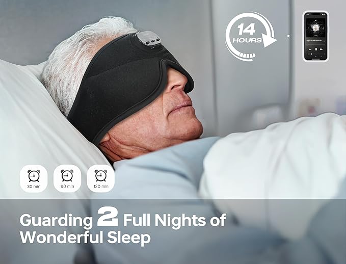 TOPOINT Sleep Mask with Bluetooth Headphones Wireless, 3D Eye Mask for Sleep Headphones with White Noise, Light Blocking, Timer, 15 Hours for Women Men, Travel, Meditation, Nap, CPAP Users (2 Pack)