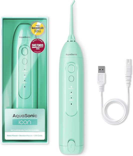 AquaSonic Icon Water Flosser for Teeth – Cordless Rechargeable Oral Irrigator – Waterproof, Portable Dental Cleaning with Jet Tip – Braces Home Travel - Mint