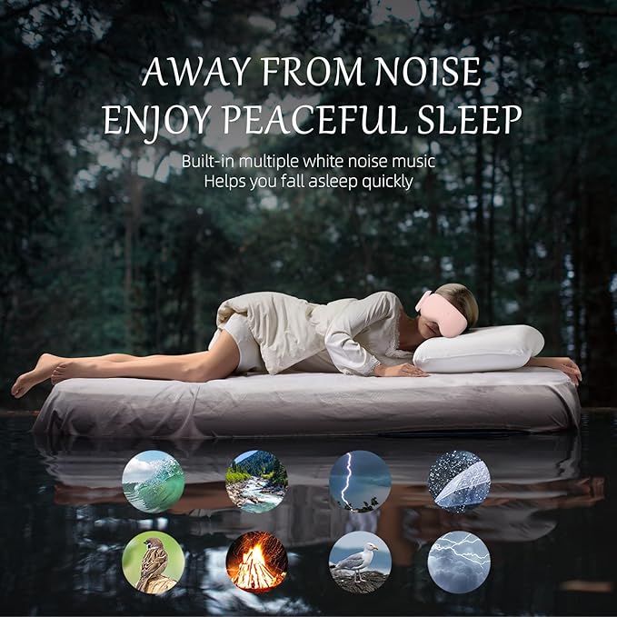 CLOZIA Sleep Headphones Wireless Bluetooth, White Noise Bluetooth Sleep Mask with 12 Soothing Sound, Sleep Mask with Bluetooth Headphones for Travel Yoga Office Meditation, Pink