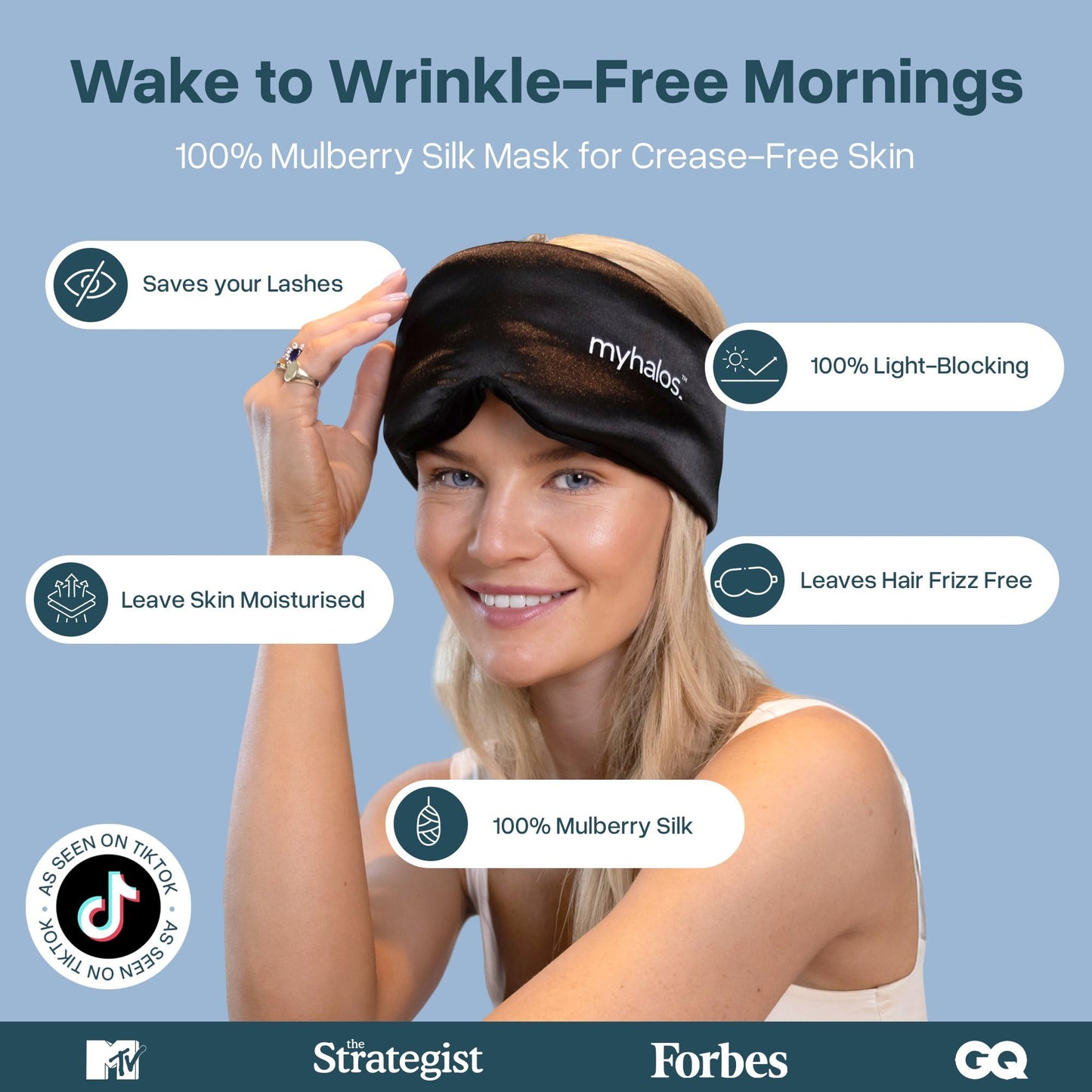 MyHalos 3D Mulberry Silk Sleep Mask for Women & Men with Cups, Blackout - Silk Eye Masks for Sleep Anywhere, Travel, Night, Face, Side - Eye Cover, Sleeping Mask, Eyemask, Sleepmask, Black