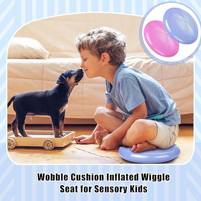 2 Pcs Wiggle Seat Inflated Wobble Cushion Flexible Balance Disc with Air Pump for Core Stability Strengthening Improving Posture Physical Exercise