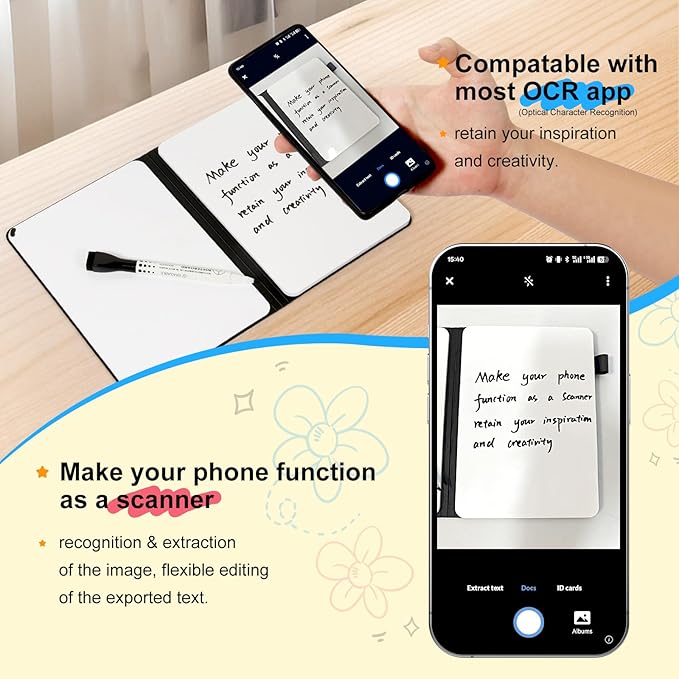 AGM Portable White Board Dry Erase Notebook, 8.4" x 6" Double Sided Folding Whiteboards with 3 Pens, Small Travel Dry Erase Board Skin-Friendly Material for Study, Meeting, Planning, Dark