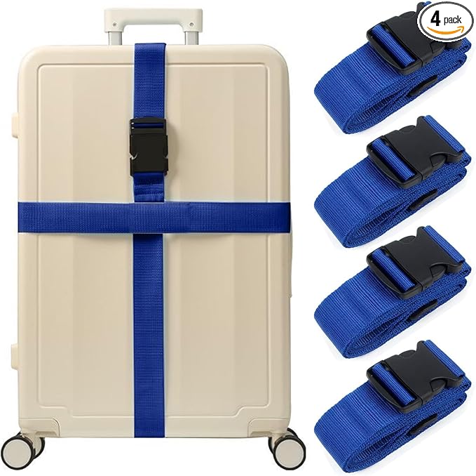 4PCS Luggage Straps for Suitcases & 2PCS Tags Set for Easy Identification,Travel Accessories for Safety,Luggage Strap for Travel Suitcase & Bag Closure,Blue