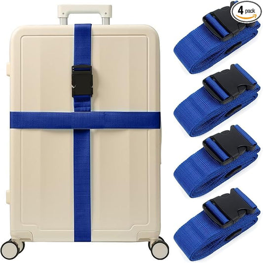 4PCS Luggage Straps for Suitcases & 2PCS Tags Set for Easy Identification,Travel Accessories for Safety,Luggage Strap for Travel Suitcase & Bag Closure,Blue