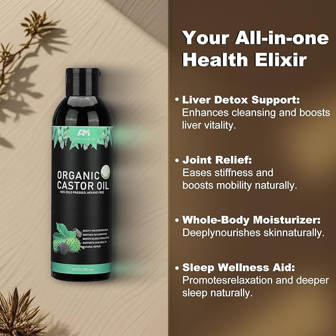 Castor Oil Pack Kit with 8oz Organic Oil – 4 Reusable Wraps for Women & Men | Belly, Liver, Neck & Breast Detox Wraps | Leakproof, Travel-Friendly, Long-Lasting Value Set