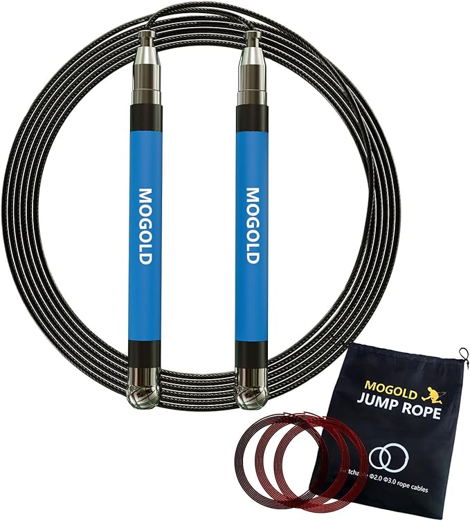 2-in-1 Speed Rope: 2mm for Boxing/MMA & 3mm for CrossFit - Tool-Free Adjustable Cable System with Dual Bearings - Sweatproof Hybrid Grip for High-Intensity Training