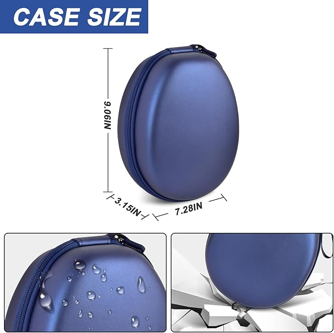 Comecase Universal Headphone Case Comepatible with JBL/for Beats/for Sony/for Bose Max Over Ear Headphone and More, Travel Carrying Box for Bluetooth Wireless Headset (Blue)