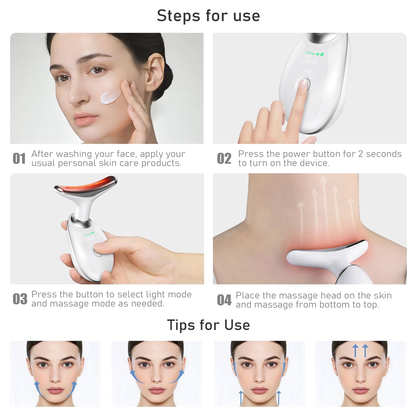 Cocobeen Face Neck Tool for Skin Care, Electric Neck Face Lifting Device for Wrinkle Removal (White)