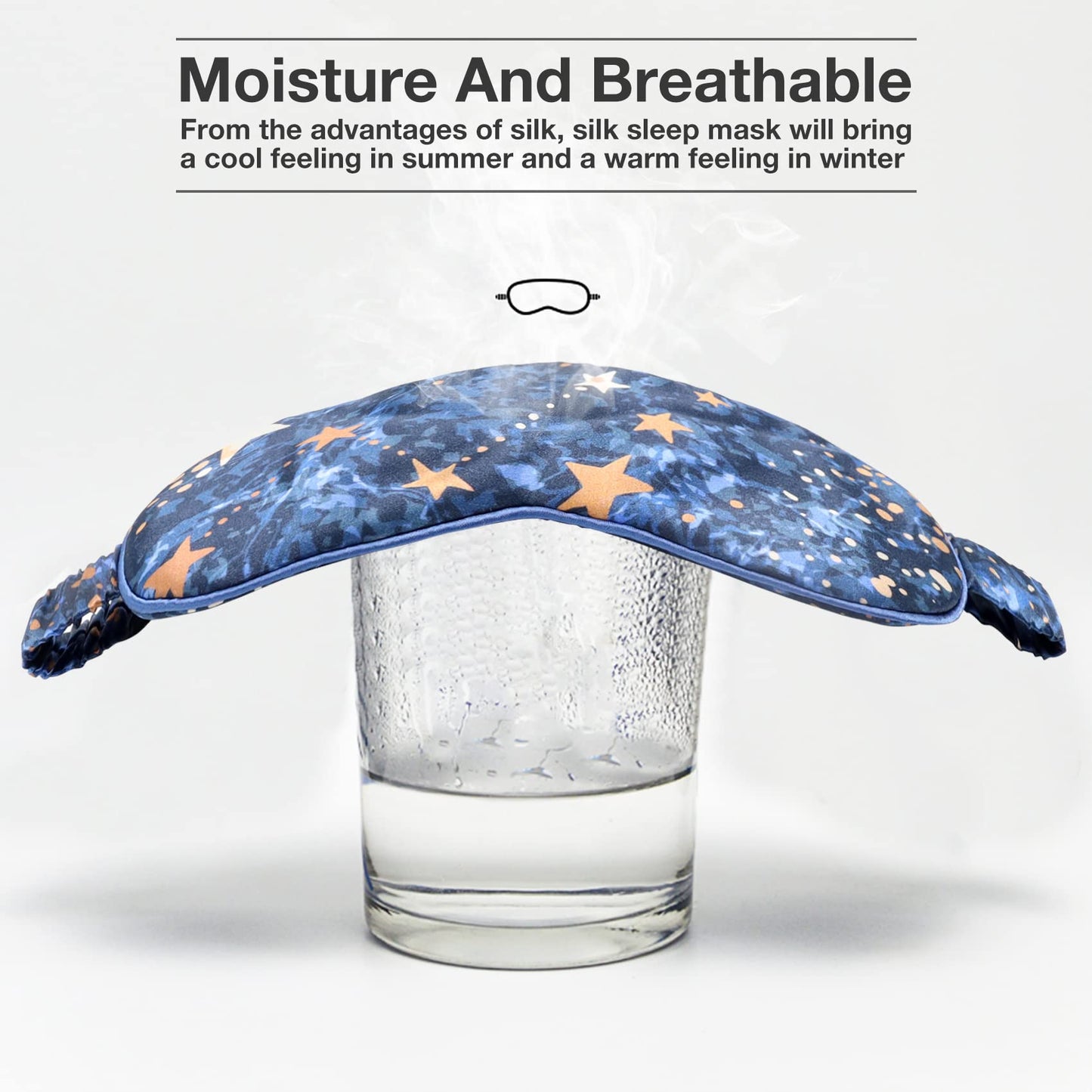 MANSPHIL 100% Mulberry Silk Eye Mask for Sleeping, Blue Galaxy Printed Silk Filled Sleep Mask for Travel, Nap. Lightweight