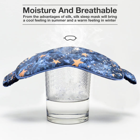 MANSPHIL 100% Mulberry Silk Eye Mask for Sleeping, Blue Galaxy Printed Silk Filled Sleep Mask for Travel, Nap. Lightweight