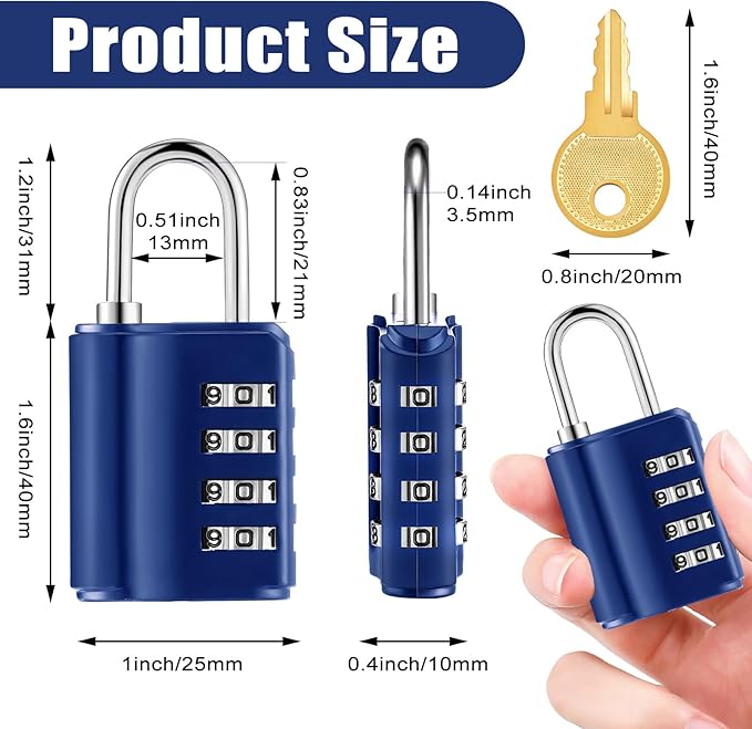 Kenning Combination Padlock 4 Digit Combination Lock with Keys Locker Resetable Security Outdoor Waterproof Gate Lock for School Sports Gym Locker Employee Fence Case(Sapphire,10 Pcs)