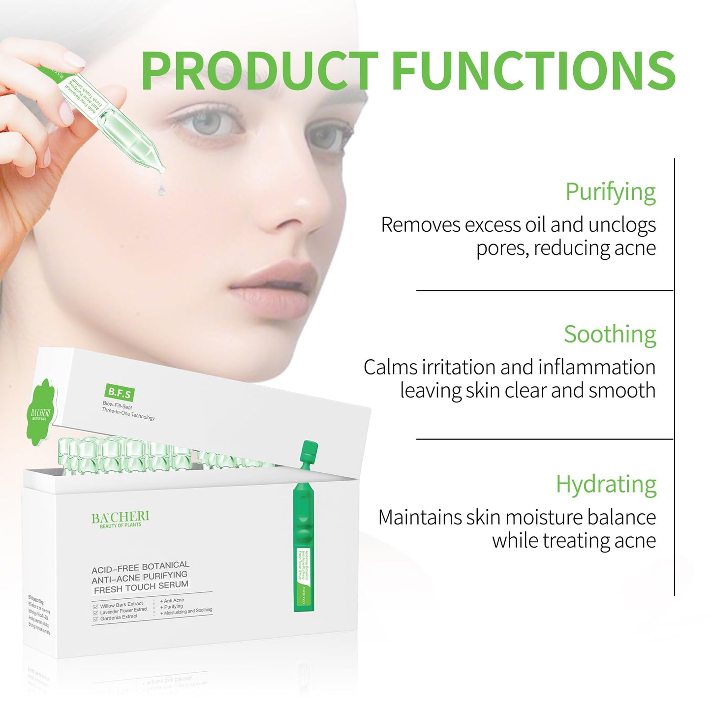 Gentle Botanical Acne Treatment for Face – Acid-Free Spot Facial Serum with Niacinamide & Witch Hazel, Soothes Redness & Controls Breakouts for Sensitive, Oily & Acne-Prone Skin – 1.2 ml × 30 Ampoules