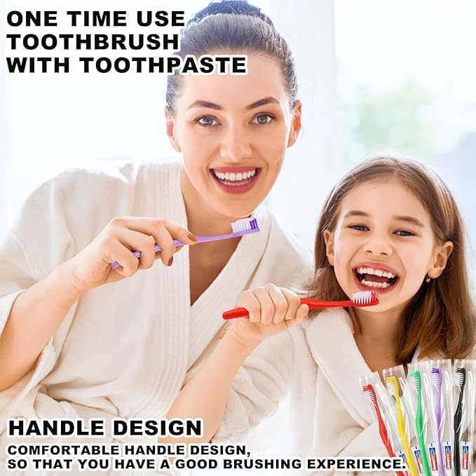 200pcs Disposable Toothbrushes with Toothpaste,Single Use Toothbrush with Toothpaste Individually Wrapped Disposable Travel Toothbrushes Kit Bulk for Homeless,Hotel,Guests(5 Colors)
