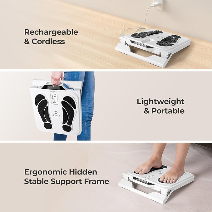 KNQZE EMS Foot Massager for Neuropathy, TENS EMS Foot Nerve Circulation Stimulator for Pain Relief, 10 Modes and 50 Intensities, 4 Body Pads, Relieve Swelling, Cramps, Plantar Fasciitis