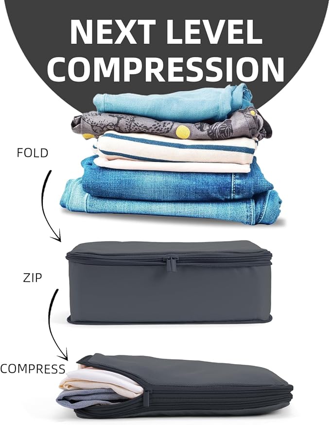 Compression Packing Cubes Travel, XL/L/M/S Luggage Organizers (6 Set, Charcoal Gray)