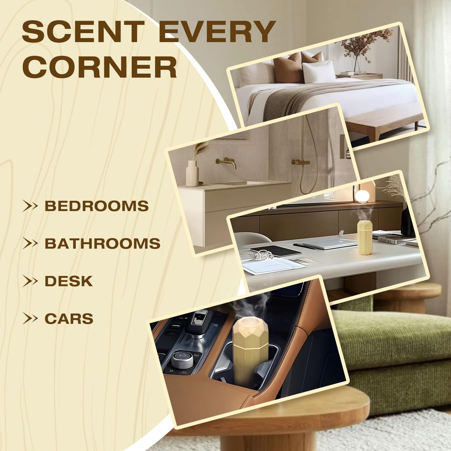 SALKING Car Diffuser, Car Air Fresheners, USB Aromatherapy Diffuser for Essential Oils, Portable Diffuser Humidifier for Car, Cool Mist Mini Diffuser with Adjustable Mist Mode, for Home Office Bedroom