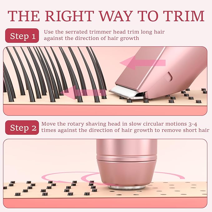 2 in 1 Bikini Trimmer for Women: Electric Razor & Shaver with Dual Heads for Body Pubic Hair - Rechargeable Lady Facial Trimmer for Underarm Leg Arm Body Face