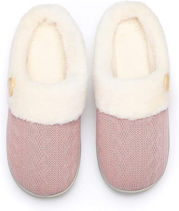 Chantomoo Womens Slipper Warm Comfy Memory Foam House Slippers Knitted Shoes Faux Fur Lined Anti-Skid Rubber Sole Bedroom Cozy Indoor Outdoor Slippers