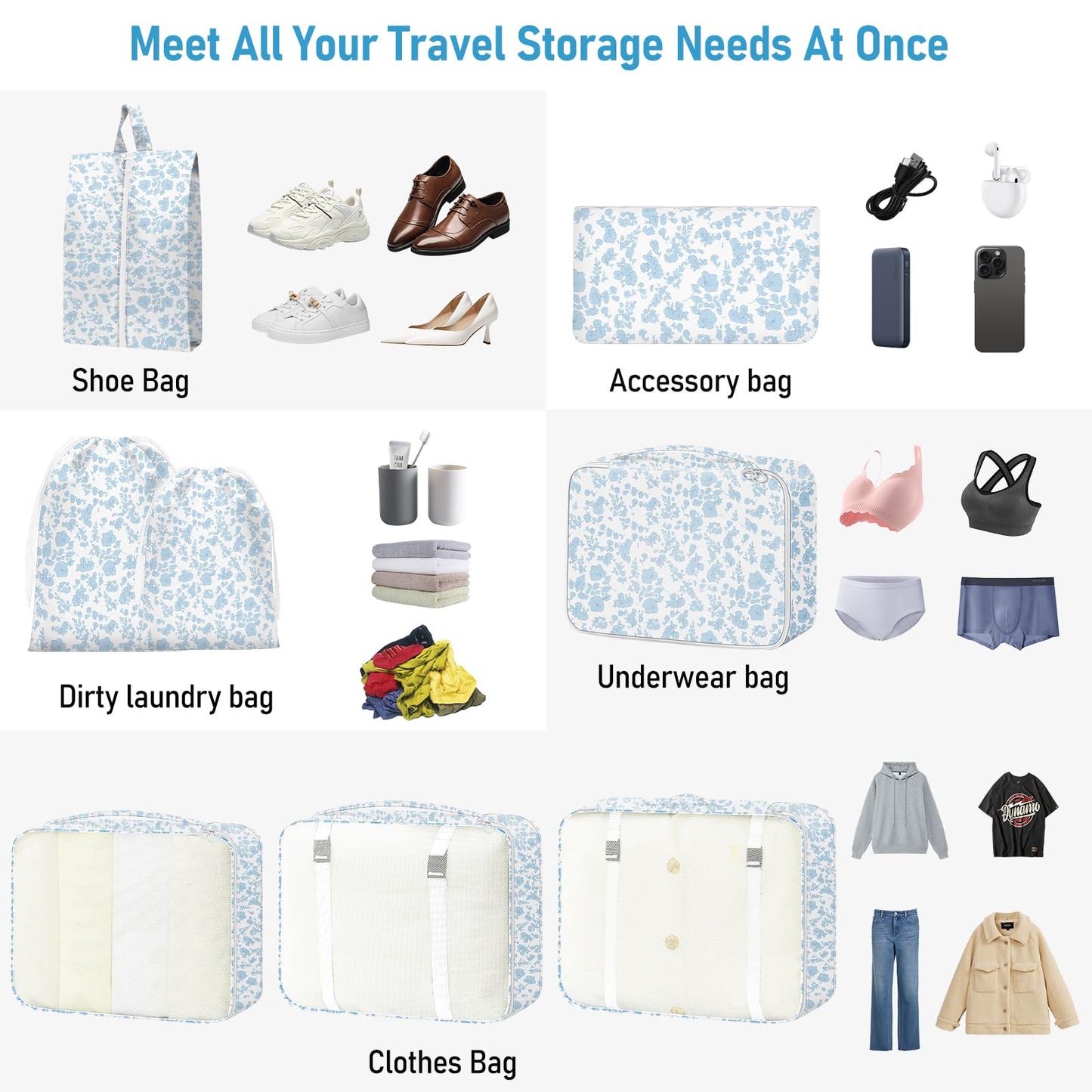 YEEYAA Packing Cubes for Travel - 8 Set Luggage Organizer Bags for Family, Mesh Breathable Packing Cubes for Suitcases Durable Travel Essentials Bags Set