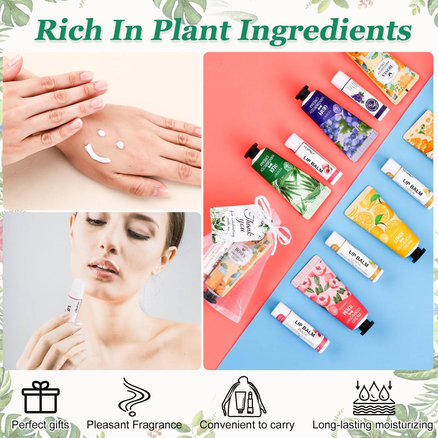 50 Sets Hand Cream Bulk and Lip Balm Bulk Gifts, Bridal Shower Favors, Bridesmaid Gifts and Baby Shower Party Favors for Guests with Thank Card Organza Bags, Thank You Gifts and Small Gifts for Women