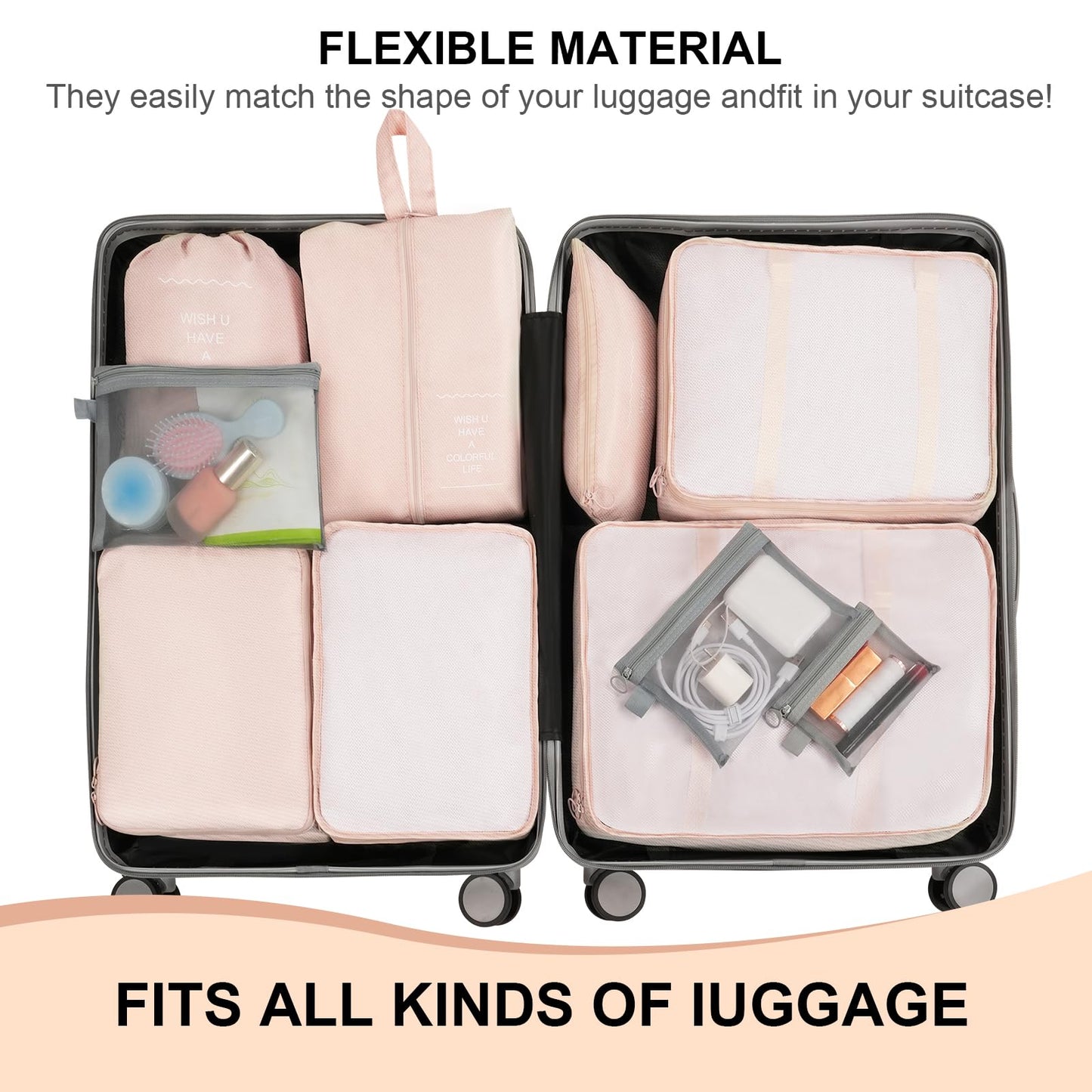 FACONSI Packing Cubes for Travel - 10 Set Suitcases Organizer Bags, Suitable for Luggage Carry on Case, Travel Essentials (cream color)