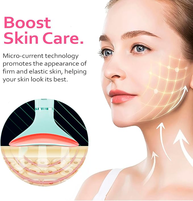 3-in-1 Portable Face and Neck Massager Tool with LED, Red Light Therapy, Vibration & Thermal Functions for Skin Care, Lifting & Firming, Galvanic Facial Machine.
