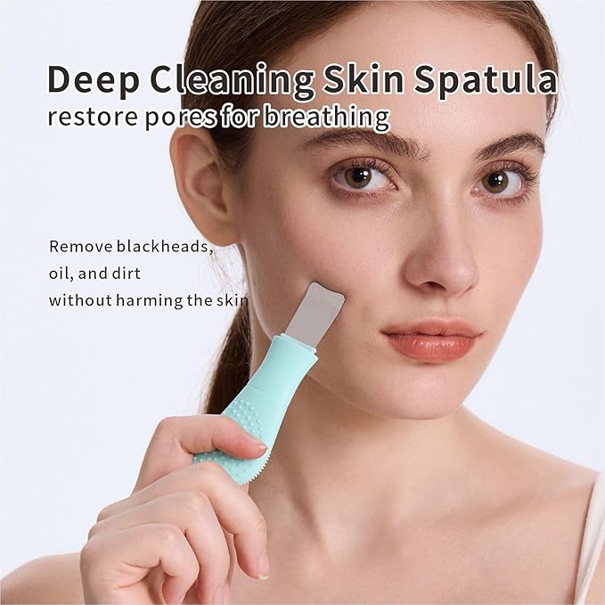 Blackhead Remover Tool,Silicone Face Scrubber, 2 in 1 Nose Scraper for Deep Cleansing,Skin Scrubber Face Spatula, Nose Blackhead Remover, Pore Cleaner Skin Care Tool for Men and Women (Light Blue)