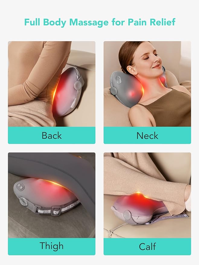 SKG Shiatsu Back Massager for Pain Relief Deep Tissue with Heat 4D Kneading Cordless Massage Pillow for Upper and Lower Back Gifts for Men and Women Birthday Gifts (Need to Restart After 15 min)