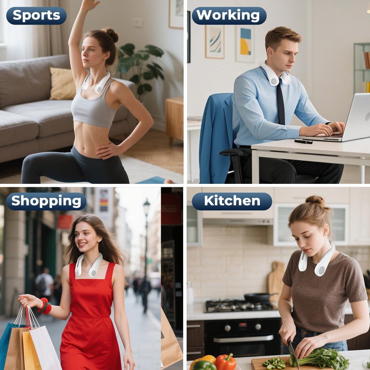 Portable Neck Fan Rechargeable, 360° Cooling Personal Fan Wearable Neck Fans, 4000mAh Personal Fans Portable Rechargeable, No Hair Twisting, Hands Free, Bladeless, Gift for Women Men Mother Father