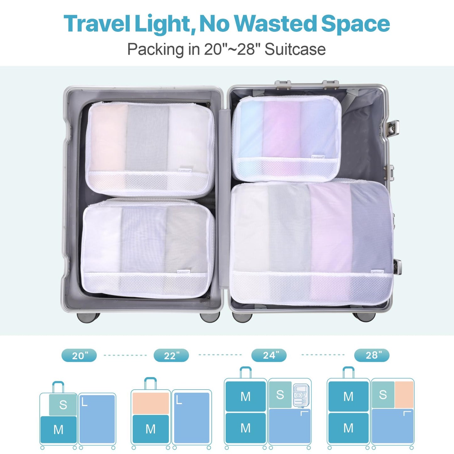 Cambond Machine Washable Mesh Packing Cubes Laundry Bag - 4 Set See Through Packing Cubes for Travel Women, Lightweight Dual-Use Mesh Laundry Wash Bags Luggage Organizer Bags Travel Cubes for Packing