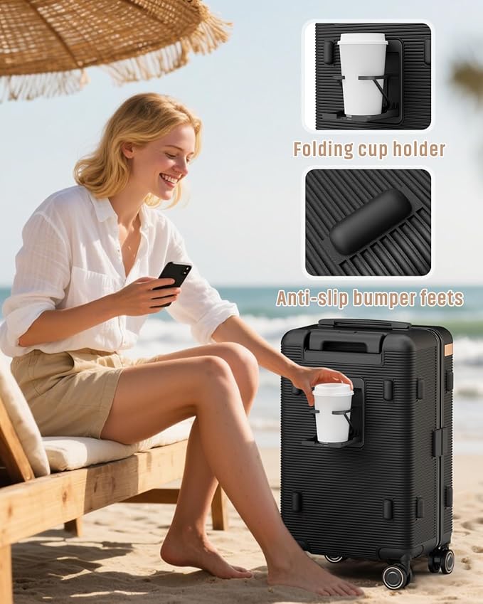 Joyway Luggage Sets 2 Piece, 22 Inch Carry On Luggage and 26 Inch Trunk Checked Luggage with Cup Holder, Lightweight Hardside Suitcase with Pressure-resistant Frame, Shock Absorbing Wheel and TSA Lock