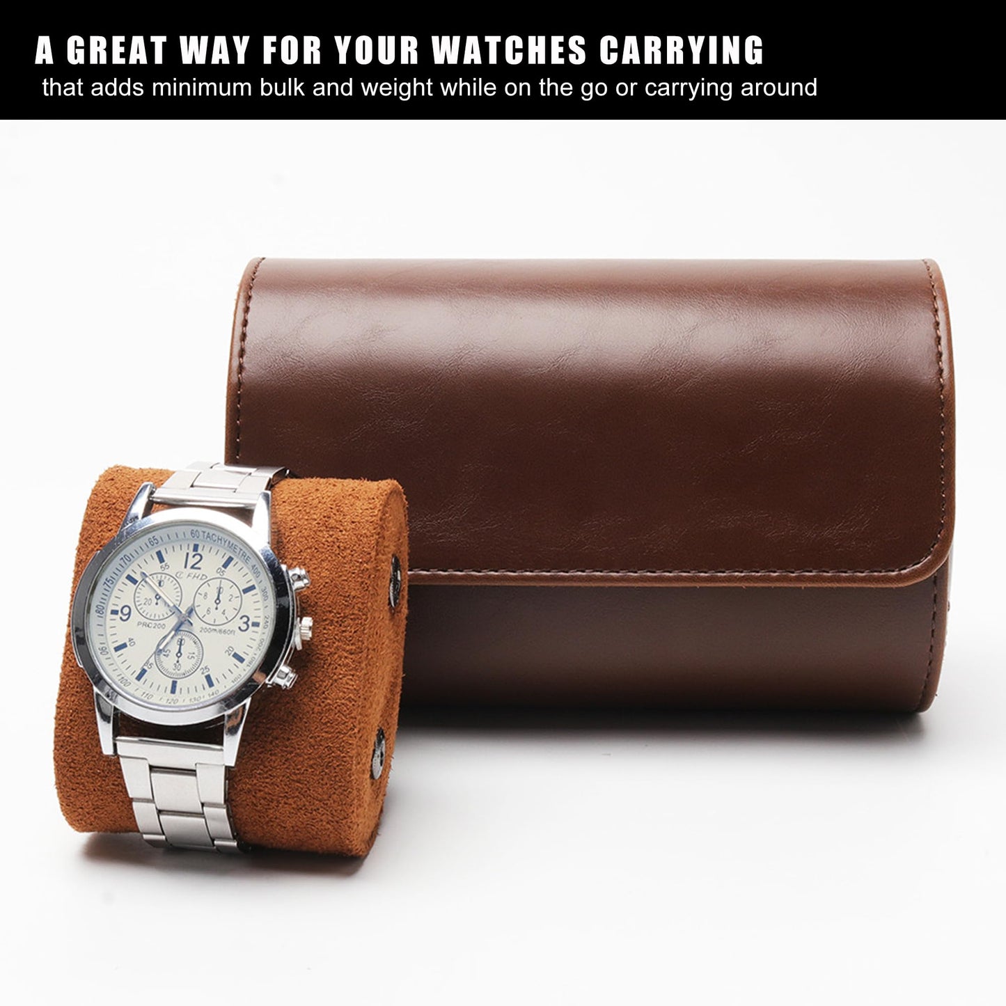 Longjet Watch Roll Travel Case for Men Portable Watches Organizer Box with Removable Velvet Pillow Holder (2 Slot Brown)