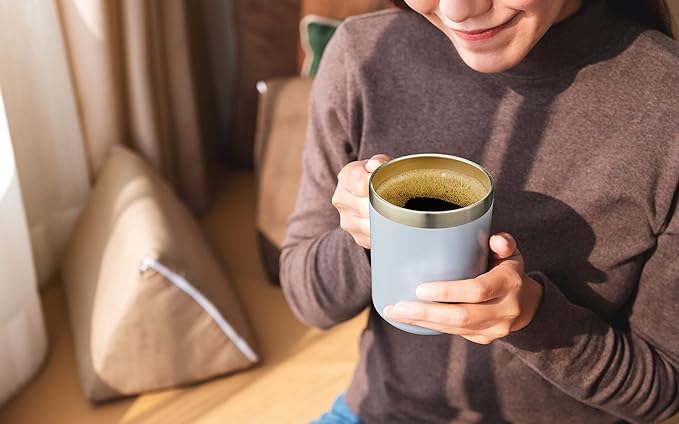 ALOUFEA 12oz Insulated Coffee Mug Cup with Handle, Stainless Steel Travel Coffee Mug with Flip Lid, Double Wall Vacuum Coffee Tumbler, Cream