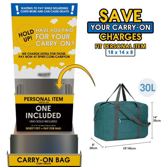 For Spirit Airlines Personal Item Bag 18x14x8 Foldable Travel Duffel Bag Tote Duffle Carry on Luggage for Women and Men 30L (Teal)
