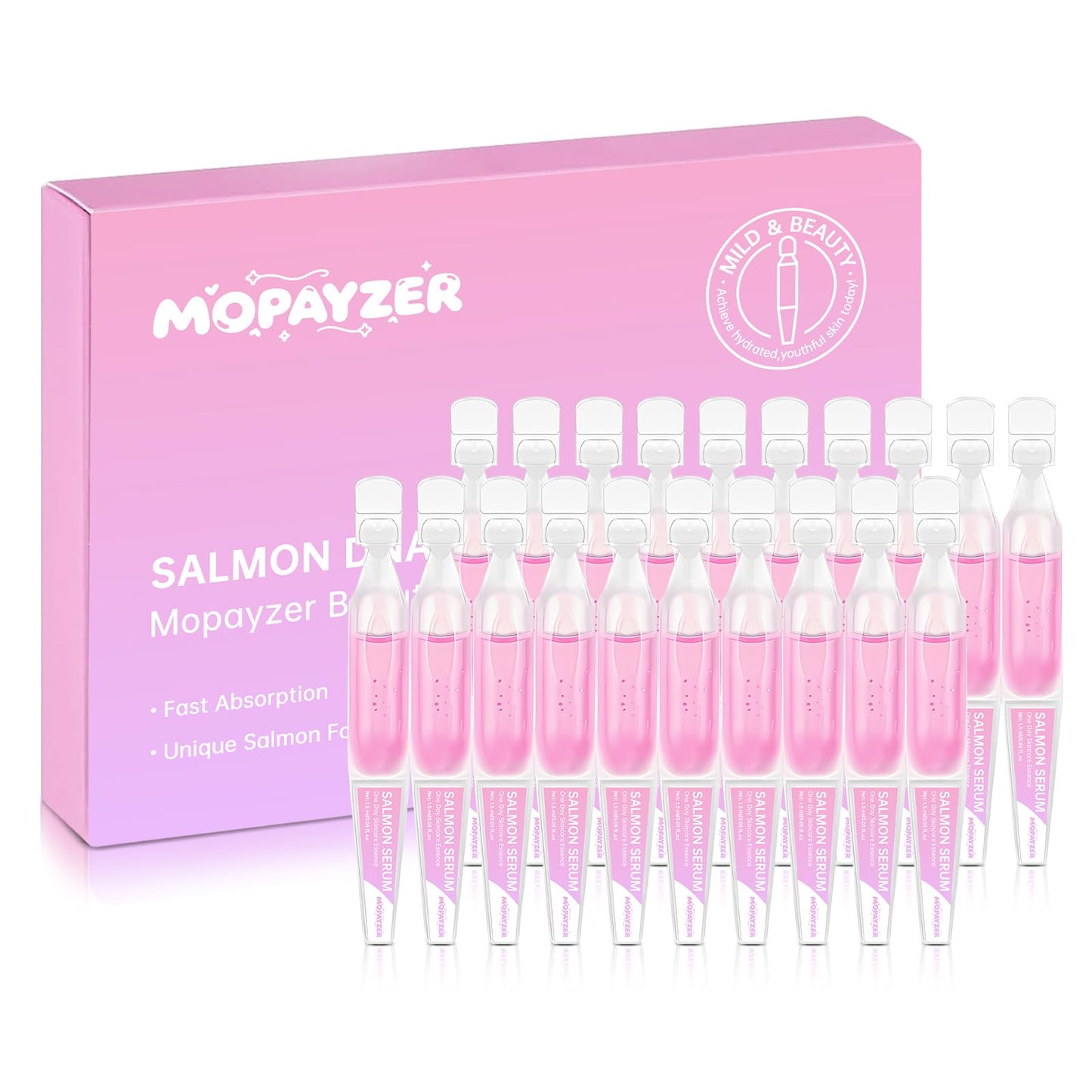 Pink Skincare Serum, High Purity Concentrated Essence, Intense Moisturization & Nourishment, Salmon DNA Skincare Serum for Firming Face & Repairing Skin, 0.05 fl.oz x 20 ‌ampoules