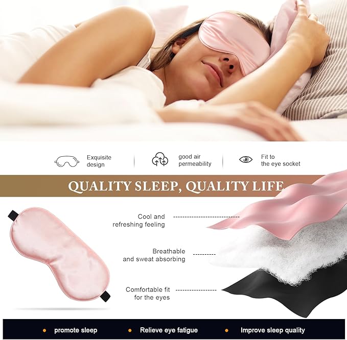 Sleep Mask Silk Eye Mask for Sleeping, Super Soft Blackout Eye Mask for Women Men, Side Sleeper Covers for Sleeping with Adjustable Straps, Travel Sleep Mask, 3 Pack