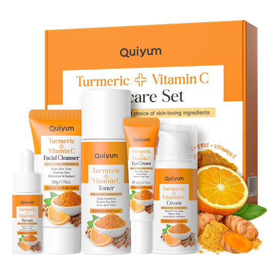 Skin Care Set, Turmeric Vitamin C Skincare Kits 5PCS - Beauty Skin Care for Women, Facial Skin Care Routine Set Kit, Dark Spot Remover for Face, Reduce Acne, for Oily Skin
