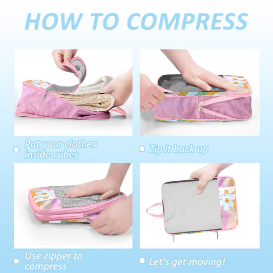 7 Piece Compression Packing Cubes Set - Boho Rainbow Flowers Ultra-Lightweight Travel Organizers with Reinforced Zippers for Luggage & Suitcases Compression Set (Durable Travel Accessories)