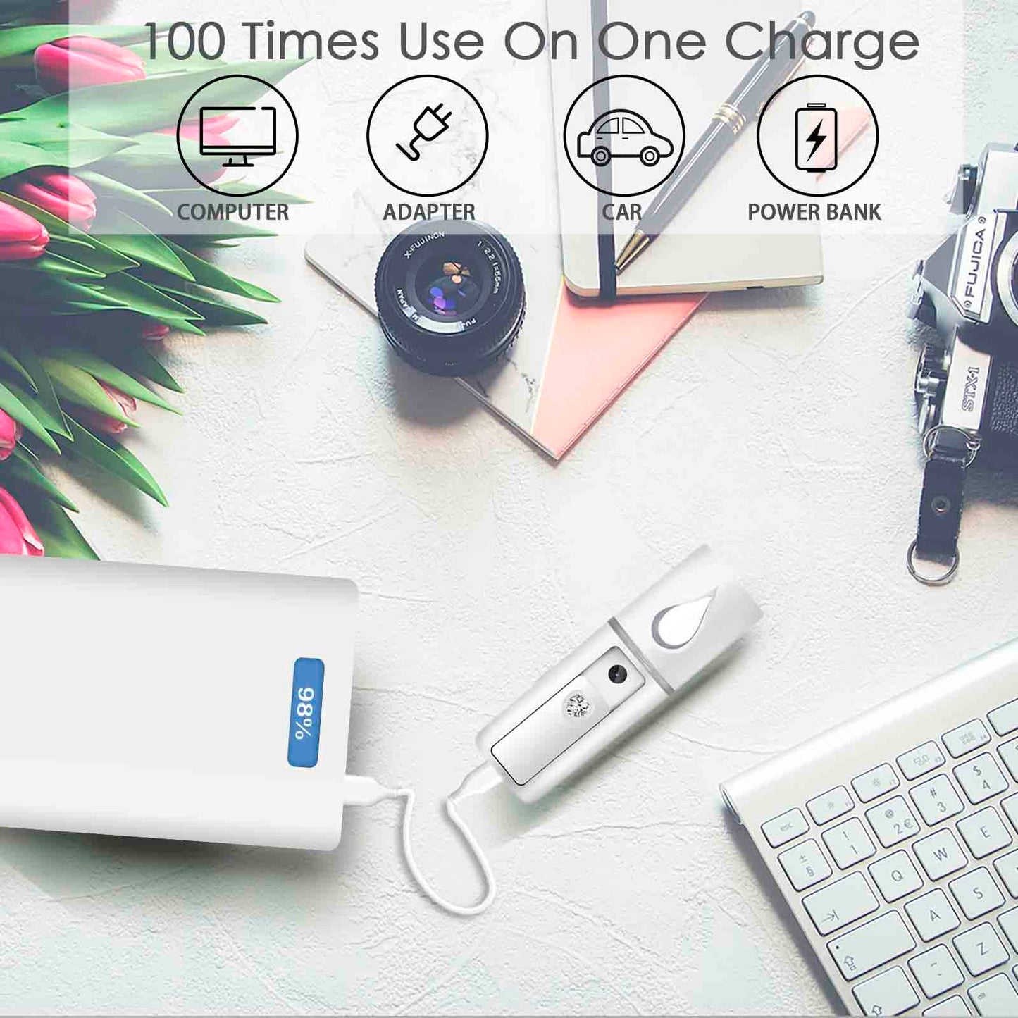 GIVERARE Nano Facial Steamer, Handy Mini Mister with Mirror, USB Rechargeable Mist Sprayer, Visual Water Tank Moisturizing&Hydrating for Face, Makeup, Skin Care, Eyelash Extensions-White