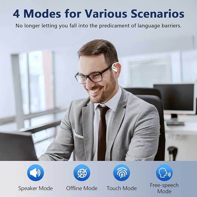 AI Translation Earbuds Real Time, 164 Language Translator Earbuds OWS 3-in-1 Translation Headphones, Translation Device for Travel Business Learning Compatible with iOS and Android,Khaki