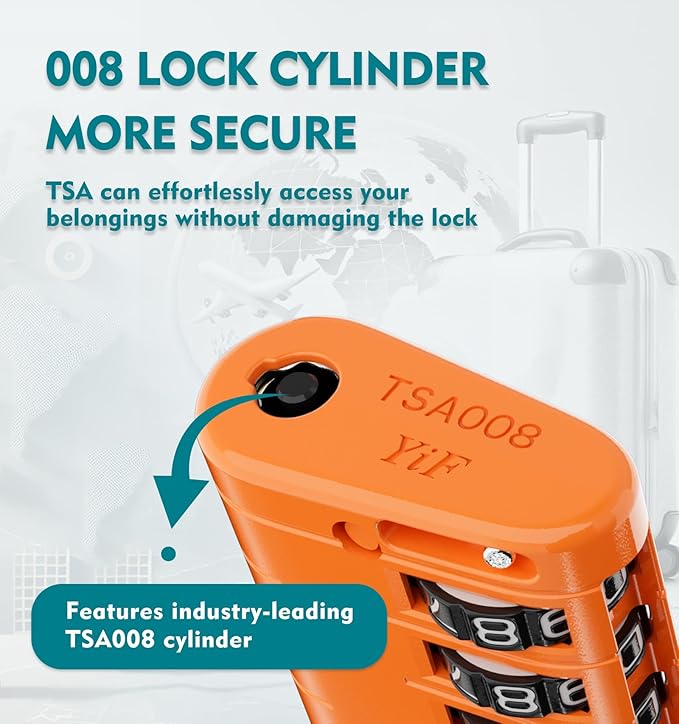 ANVIL TSA Approved Luggage Locks – High Security TSA008 Combination Travel Locks with Inspection Indicator for Suitcases and Backpacks. (4, Orange)