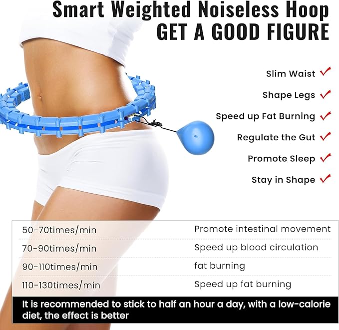 65inch 32 Knots Plus Size Quiet Weighted Hula Infinity Fitness Detachable Hoops Smart Silent Infinity Hula for Women 2 in 1 Waist and Abdominal Workout Hoop