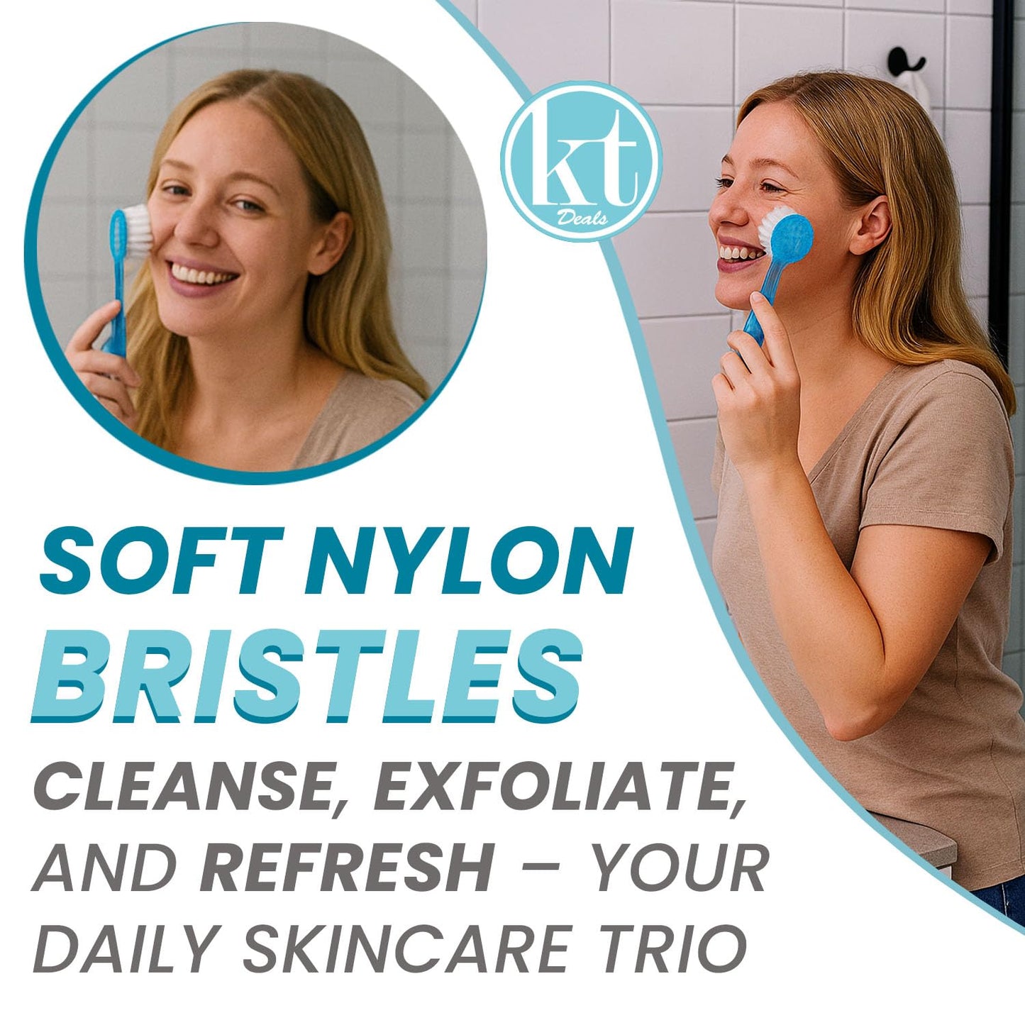 3 Face Brush, Facial Cleansing Exfoliating Scrubber Brush, Face Wash Scrub Brushes with Soft Nylon Bristles for Skin Care, Makeup Removal