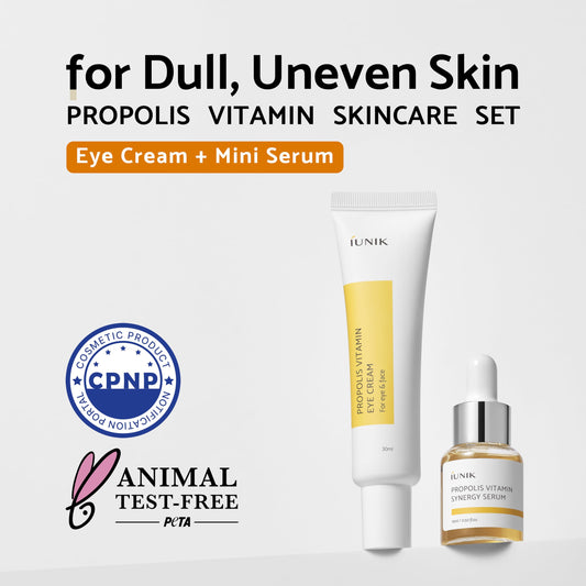 iUNIK Propolis Vitamin Eye Cream Set (Eye Cream 1.01 fl.oz. & Mini Serum 0.51 fl.oz.) - Featuring Propolis Extract, Idebenone, Buckthorn