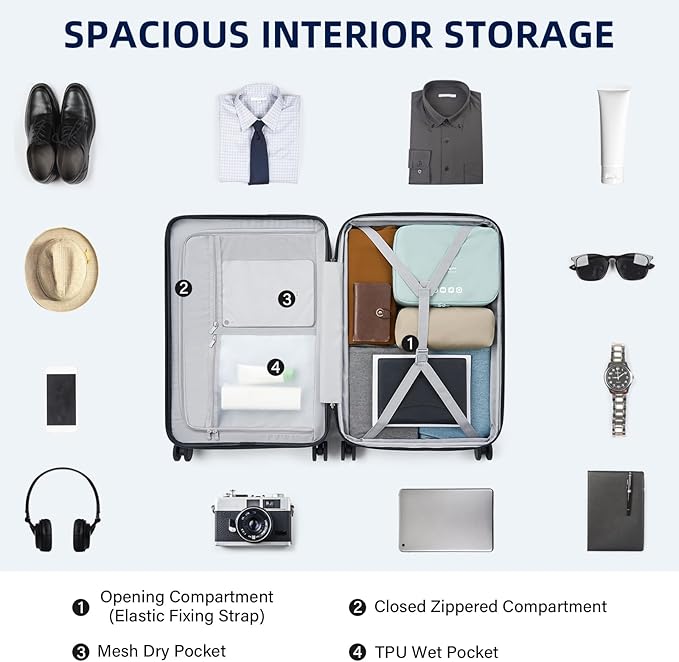 24 Inch Check in Luggage with Spinner Wheels, Hard Shell Suitcases Travel Expandable Luggage with Cup Holder Charger Built in, Checked Medium Suitcase Lightweight Suitcases, Pink